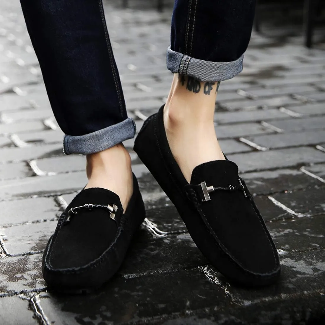 Santimon Mens Driving Penny Loafers Suede Moccasins Slip On Casual Dress Boat Shoes
