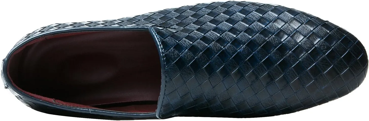 Santimon Mens Loafers Fashion Weave Dress Driving Flats Slip on Penny Loafer Casual Shoes Black Blue Red White