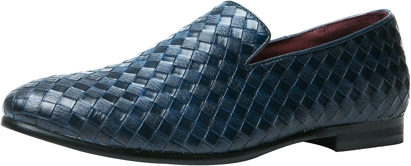 Santimon Mens Loafers Fashion Weave Dress Driving Flats Slip on Penny Loafer Casual Shoes Black Blue Red White