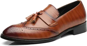 Santimon Men's Smoking Slipper Tassel Loafers Brogue PU Leather Driving Boat Moccasins Casual Shoes