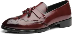 Santimon Men's Smoking Slipper Tassel Loafers Brogue PU Leather Driving Boat Moccasins Casual Shoes