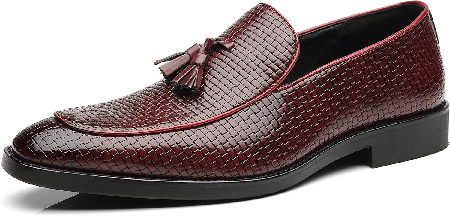 Santimon Men's Smoking Slipper Tassel Loafers Comfortable PU Leather Driving Boat Moccasins Casual Shoes