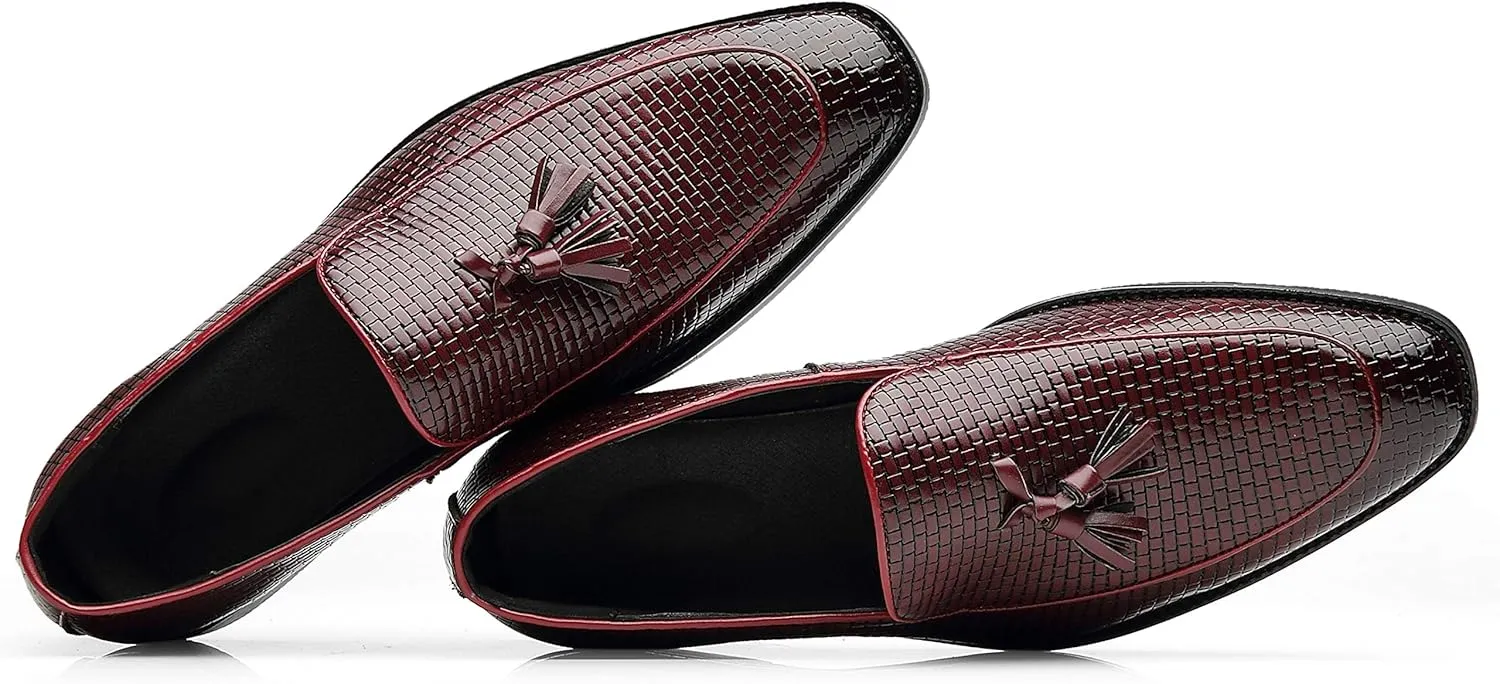 Santimon Men's Smoking Slipper Tassel Loafers Comfortable PU Leather Driving Boat Moccasins Casual Shoes