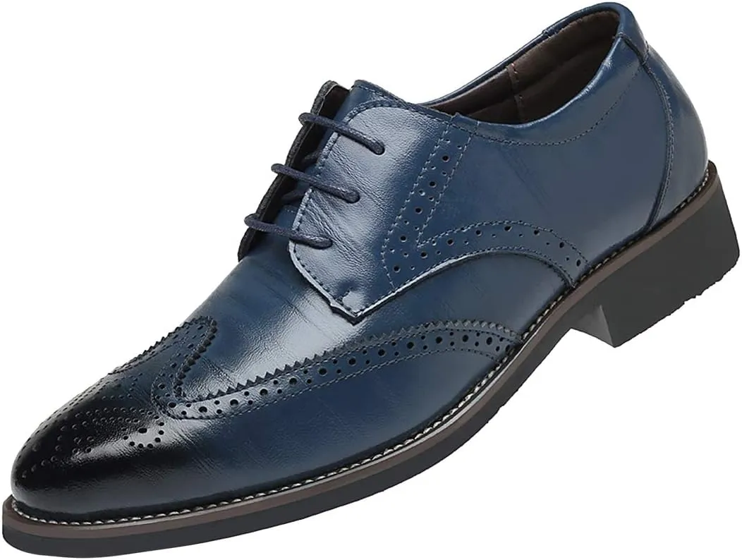 Santimon Men's Wingtip Oxford Shoes Classic Brogue Dress PU Leather Lace Up Casual Shoes