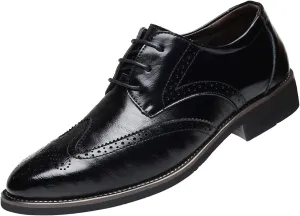 Santimon Men's Wingtip Oxford Shoes Classic Brogue Dress PU Leather Lace Up Casual Shoes
