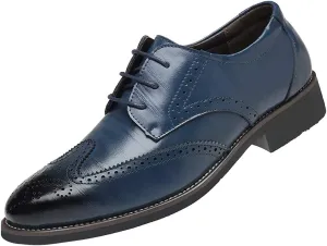 Santimon Men's Wingtip Oxford Shoes Classic Brogue Dress PU Leather Lace Up Casual Shoes