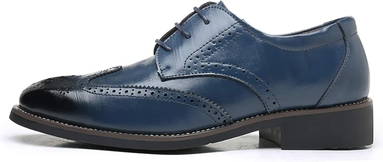 Santimon Men's Wingtip Oxford Shoes Classic Brogue Dress PU Leather Lace Up Casual Shoes