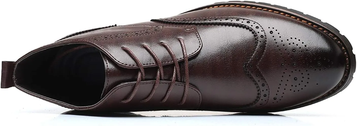 Santimon Mens Wingtip Patent Leather Lace-up Derby Oxford Ankle Boot Dress Ankle Combat Motorcycle Boots