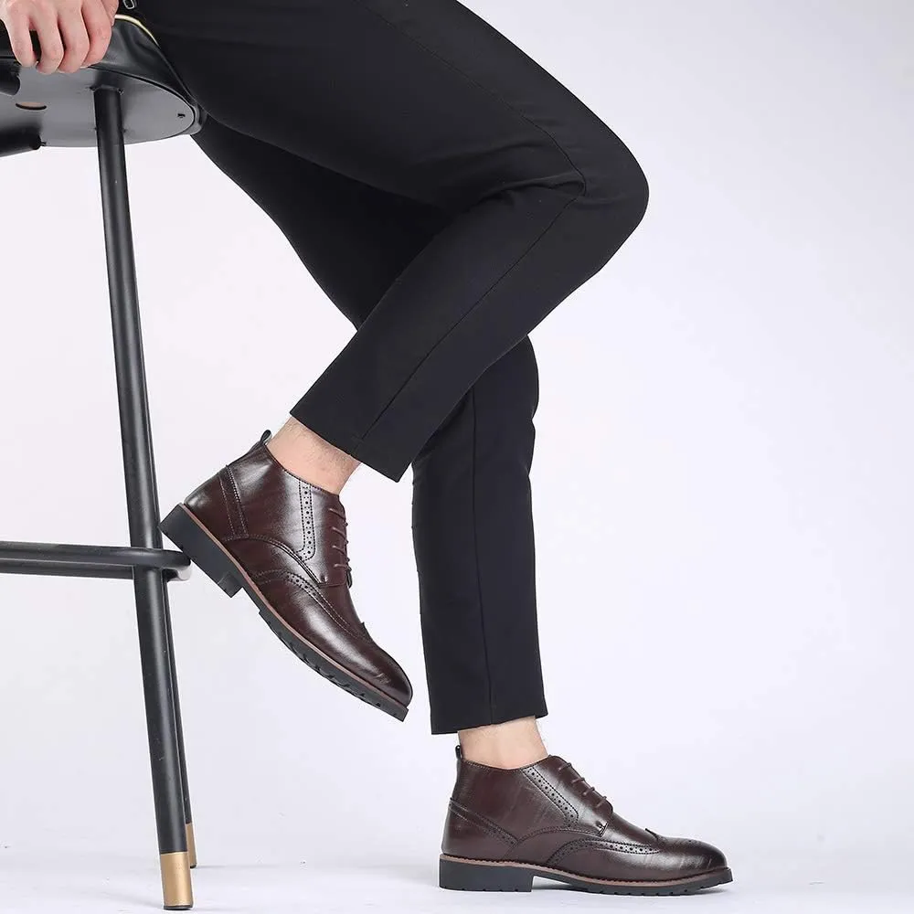 Santimon Mens Wingtip Patent Leather Lace-up Derby Oxford Ankle Boot Dress Ankle Combat Motorcycle Boots