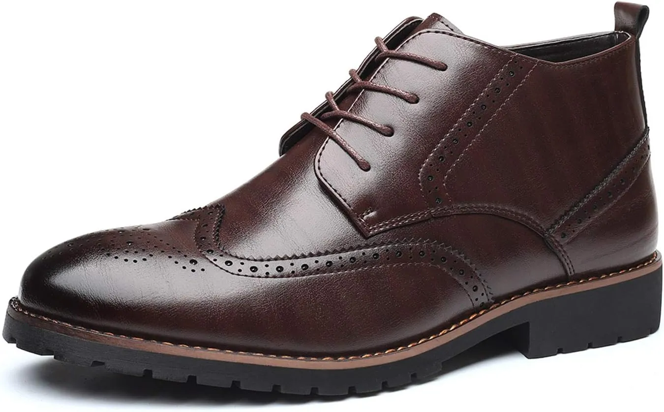 Santimon Mens Wingtip Patent Leather Lace-up Derby Oxford Ankle Boot Dress Ankle Combat Motorcycle Boots