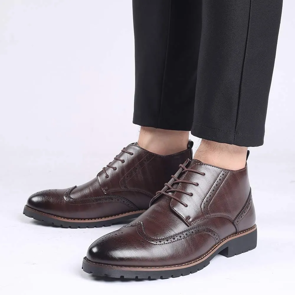 Santimon Mens Wingtip Patent Leather Lace-up Derby Oxford Ankle Boot Dress Ankle Combat Motorcycle Boots