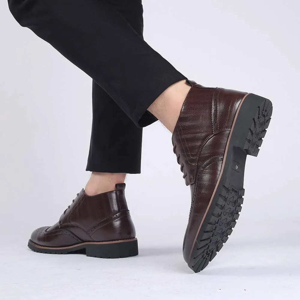 Santimon Mens Wingtip Patent Leather Lace-up Derby Oxford Ankle Boot Dress Ankle Combat Motorcycle Boots