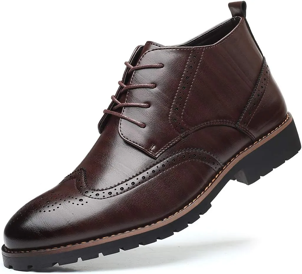 Santimon Mens Wingtip Patent Leather Lace-up Derby Oxford Ankle Boot Dress Ankle Combat Motorcycle Boots