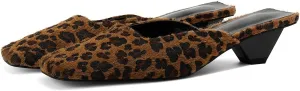 Satin Mid-low Heels Muller Sandals for Women, Closed Square Toe Kitten Heels Slip On Mules for Wedding Party Dance Dressy Casual Summer Pumps,Leopard 7