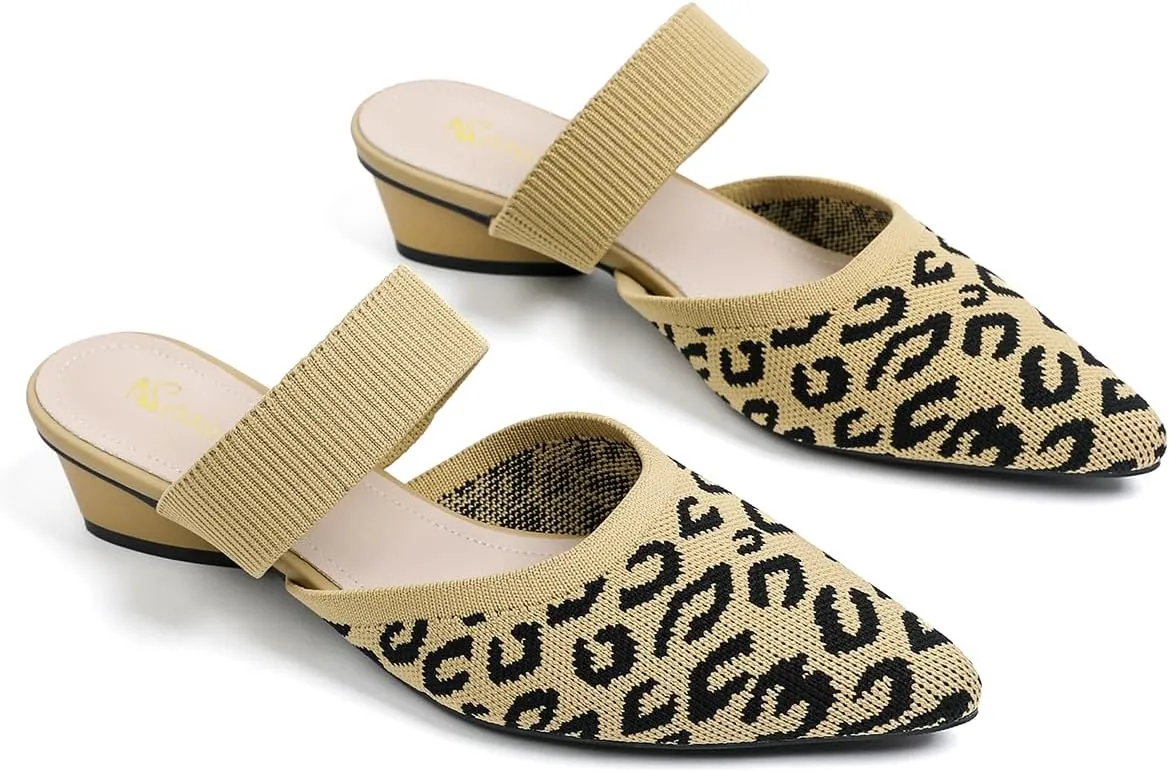 Semwiss Pointed Toe Mules for Women Chunky Low Heeled Sandals Breathable Backless Mesh Knit Slip on Loafers