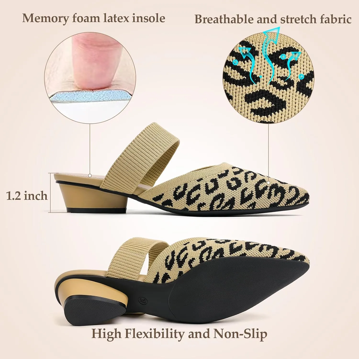 Semwiss Pointed Toe Mules for Women Chunky Low Heeled Sandals Breathable Backless Mesh Knit Slip on Loafers