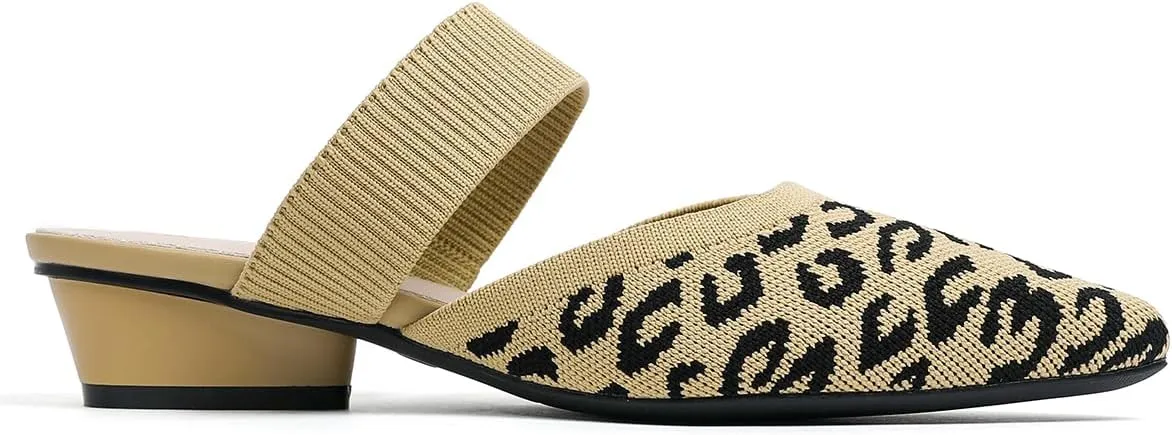 Semwiss Pointed Toe Mules for Women Chunky Low Heeled Sandals Breathable Backless Mesh Knit Slip on Loafers