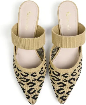 Semwiss Pointed Toe Mules for Women Chunky Low Heeled Sandals Breathable Backless Mesh Knit Slip on Loafers