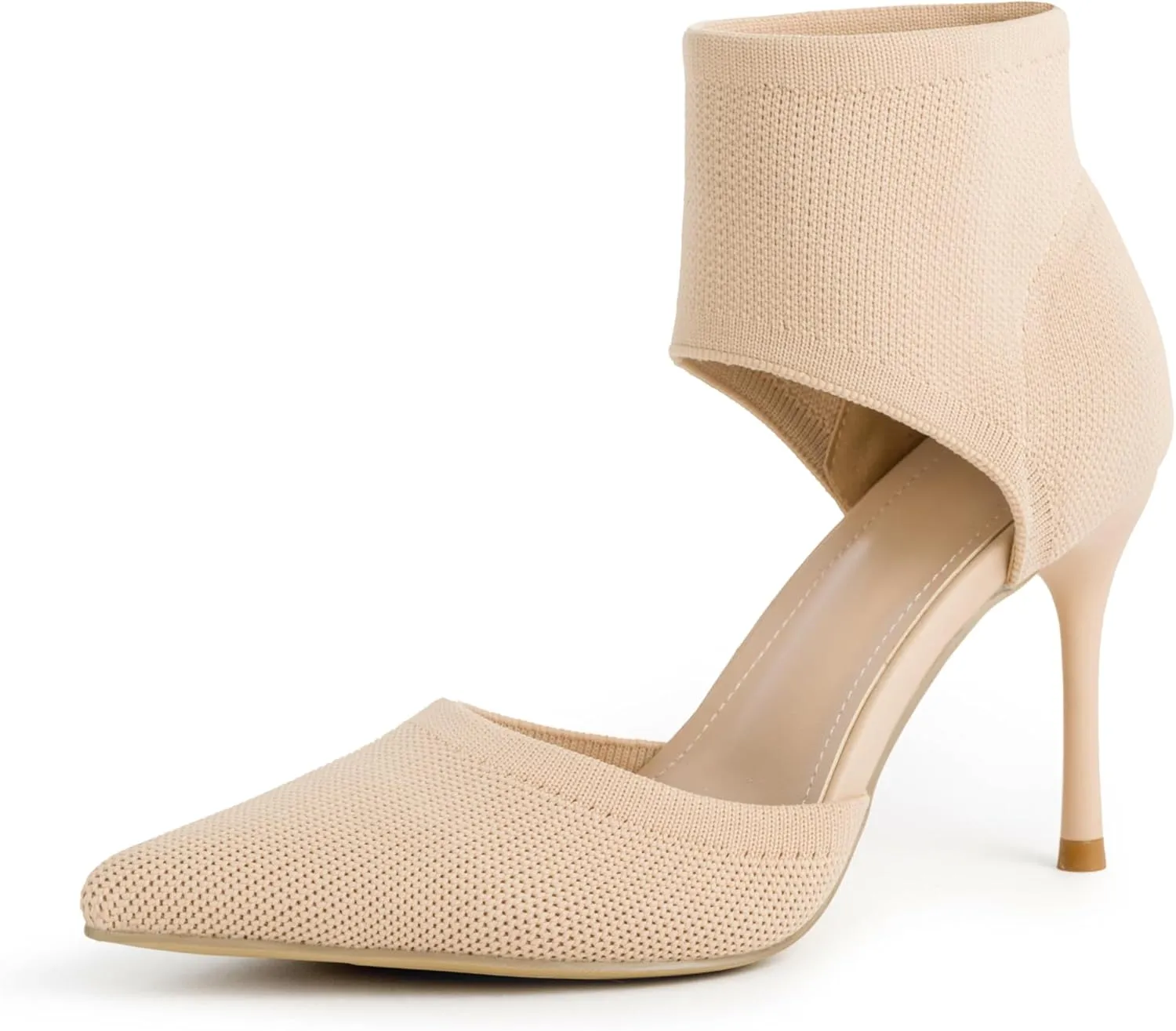 Sexy Black Heels Pumps for Women 3.7 Inches Closed Toe Stiletto Heel Knit Sandals Pointed Toe Stretchy Sock-Like Elastic Sandal Booties for Summer Slip On Comfortable Women Dress Shoes