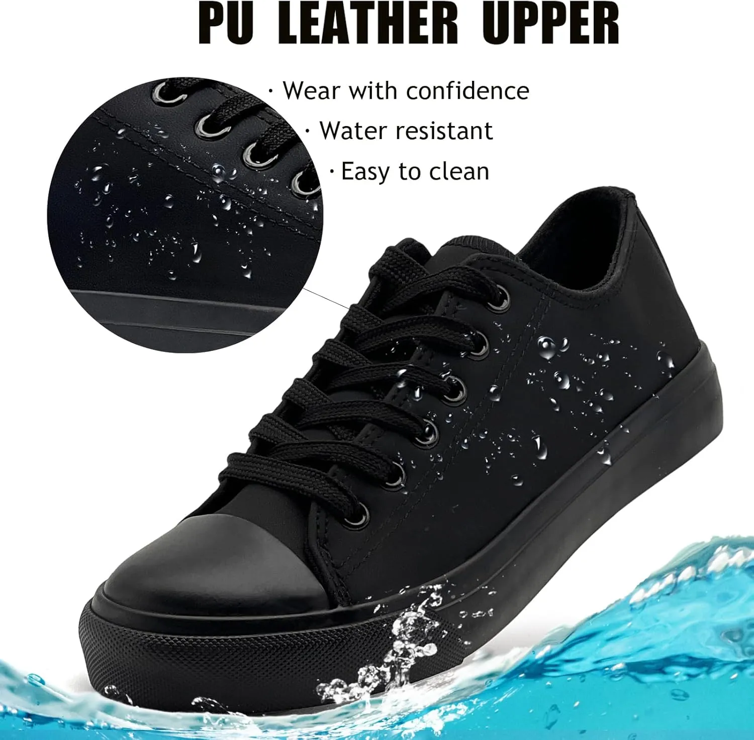 sharllen Women's Fashion PU Leather Sneakers Men's Classic Lace up Casual Walking Running Shoes Comfortable Black White Tennis Shoes