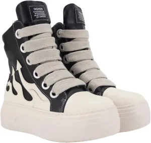 SHENHE Women's PU Leather High Top Sneakers Lace Up Platform Sneakers Flame Print Walking Shoes