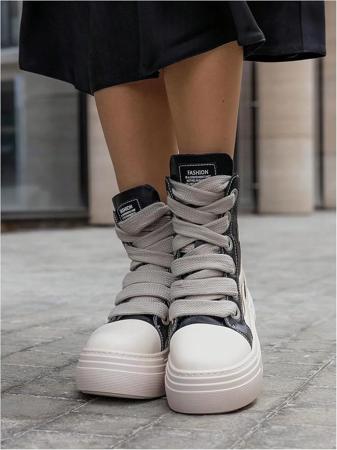 SHENHE Women's PU Leather High Top Sneakers Lace Up Platform Sneakers Flame Print Walking Shoes