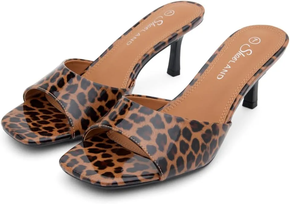 Shoe Land Deverena Women's Low Heels Stiletto Heeled Slides, Open Toe One Band Slip-On Heeled Mules – Dressy Heeled Sandals for Prom, Party, Wedding, and Vacation