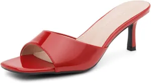 Shoe Land Deverena Women's Low Heels Stiletto Heeled Slides, Open Toe One Band Slip-On Heeled Mules – Dressy Heeled Sandals for Prom, Party, Wedding, and Vacation