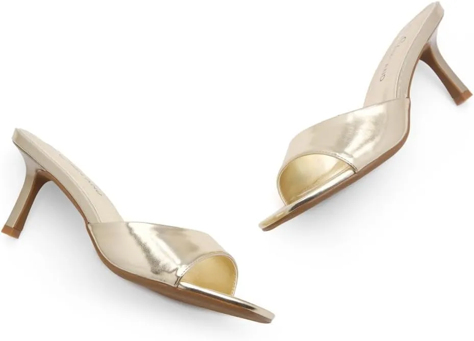 Shoe Land Deverena Women's Low Heels Stiletto Heeled Slides, Open Toe One Band Slip-On Heeled Mules – Dressy Heeled Sandals for Prom, Party, Wedding, and Vacation