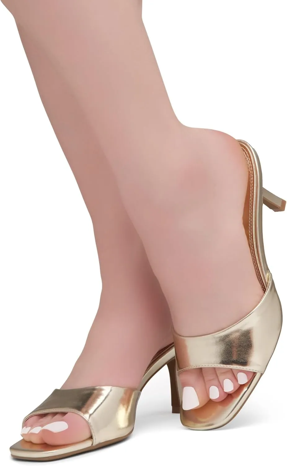 Shoe Land Deverena Women's Low Heels Stiletto Heeled Slides, Open Toe One Band Slip-On Heeled Mules – Dressy Heeled Sandals for Prom, Party, Wedding, and Vacation
