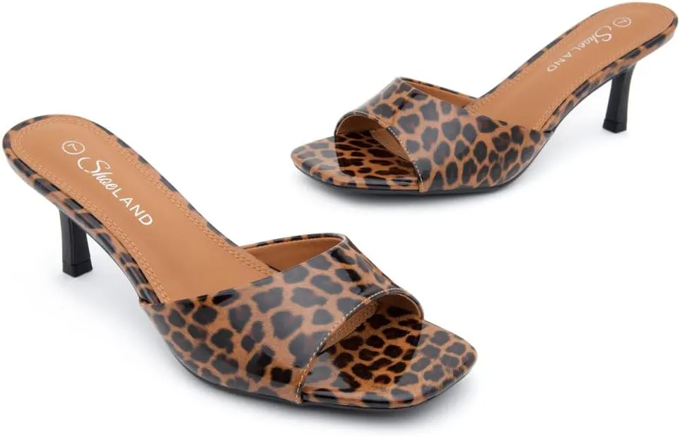 Shoe Land Deverena Women's Low Heels Stiletto Heeled Slides, Open Toe One Band Slip-On Heeled Mules – Dressy Heeled Sandals for Prom, Party, Wedding, and Vacation