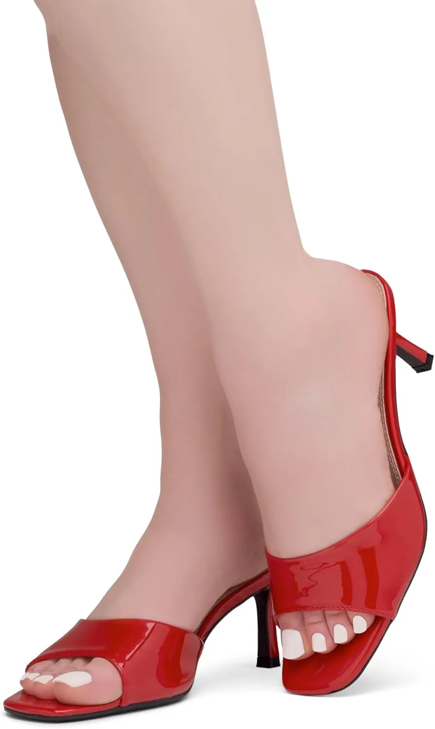 Shoe Land Deverena Women's Low Heels Stiletto Heeled Slides, Open Toe One Band Slip-On Heeled Mules – Dressy Heeled Sandals for Prom, Party, Wedding, and Vacation