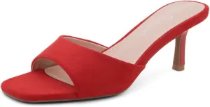 Shoe Land Deverena Women's Low Heels Stiletto Heeled Slides, Open Toe One Band Slip-On Heeled Mules – Dressy Heeled Sandals for Prom, Party, Wedding, and Vacation