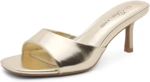 Shoe Land Deverena Women's Low Heels Stiletto Heeled Slides, Open Toe One Band Slip-On Heeled Mules – Dressy Heeled Sandals for Prom, Party, Wedding, and Vacation
