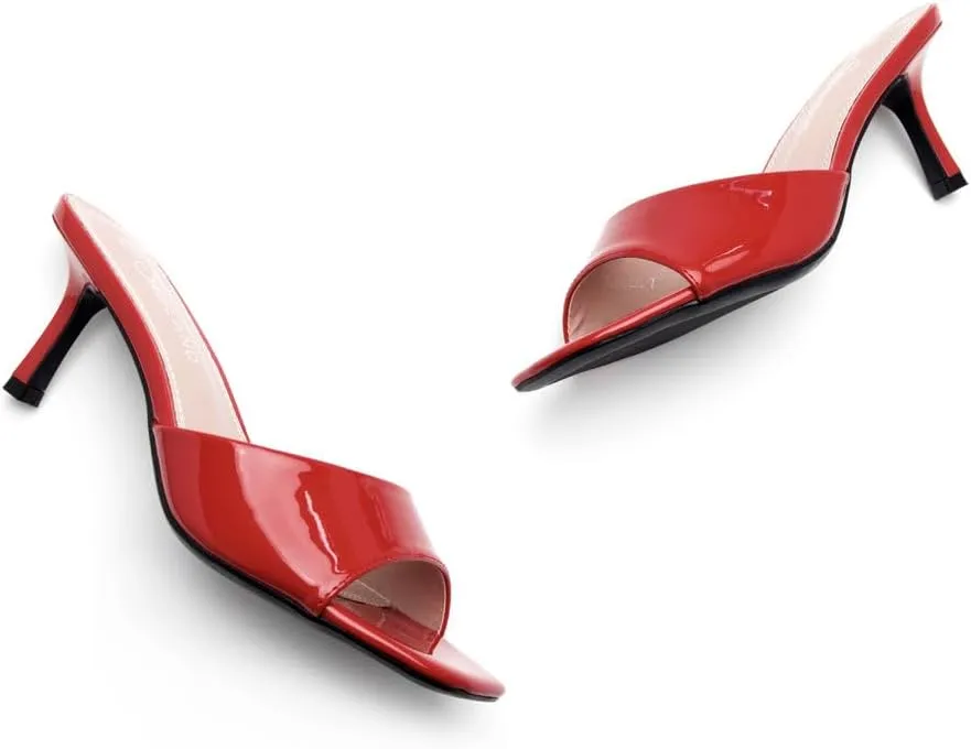 Shoe Land Deverena Women's Low Heels Stiletto Heeled Slides, Open Toe One Band Slip-On Heeled Mules – Dressy Heeled Sandals for Prom, Party, Wedding, and Vacation