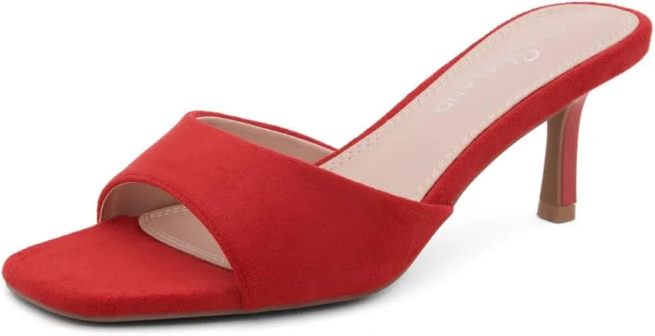 Shoe Land Deverena Women's Low Heels Stiletto Heeled Slides, Open Toe One Band Slip-On Heeled Mules – Dressy Heeled Sandals for Prom, Party, Wedding, and Vacation