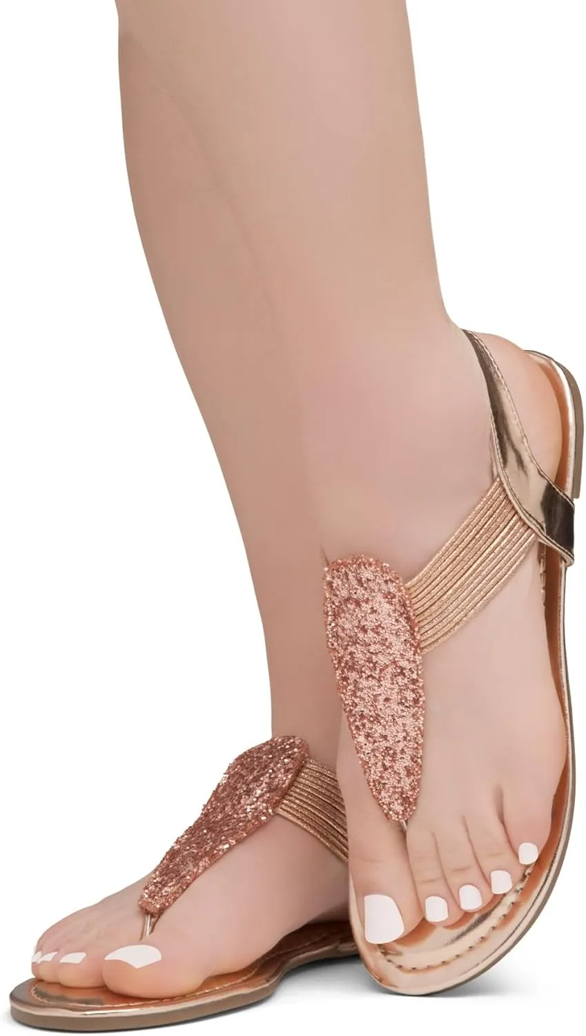 Shoe Land Women's Flat Sandals - Fashion Thong & Gladiator Style with Elastic Strappy String Ankle Strap, Dressy Casual Comfortable Daily Wear, Trendy 2025
