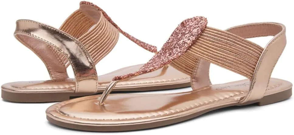 Shoe Land Women's Flat Sandals - Fashion Thong & Gladiator Style with Elastic Strappy String Ankle Strap, Dressy Casual Comfortable Daily Wear, Trendy 2025