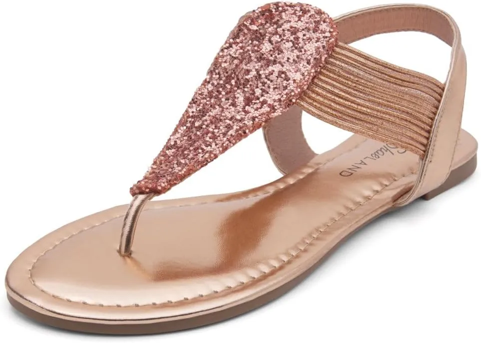Shoe Land Women's Flat Sandals - Fashion Thong & Gladiator Style with Elastic Strappy String Ankle Strap, Dressy Casual Comfortable Daily Wear, Trendy 2025