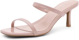 Shoe Land Women's Low Heels | Kitten Heel Sandals for Women | Open Toe Slip-On Slides | Two-Strap Heeled Mules | Dressy Short Heels for Party, Wedding & Vacation