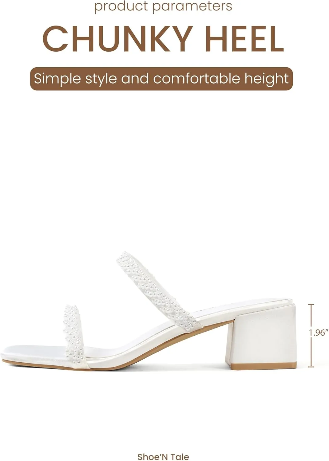 Shoe'N Tale Pearl Heels for Women Block Low Heel Heeled Sandals Square Toe Slip On Slide Mules