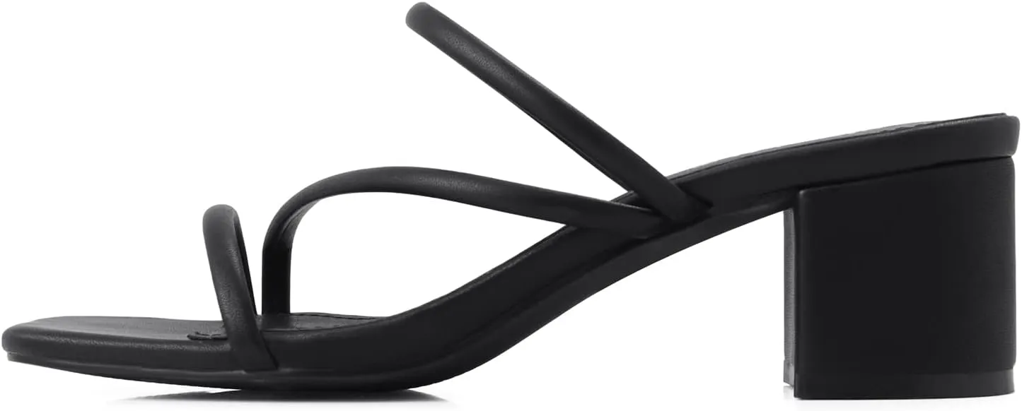 Shoe'N Tale Strappy Heels For Women Low Chunky Block Heel Heeled Sandals Square Open Toe Slip On Slides Mules