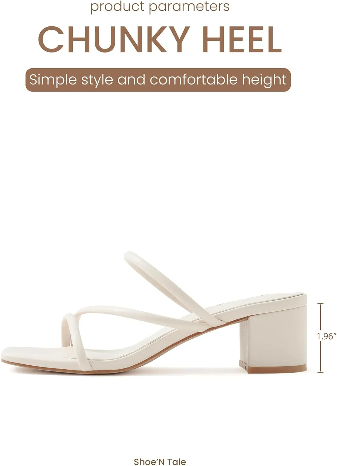 Shoe'N Tale Strappy Heels For Women Low Chunky Block Heel Heeled Sandals Square Open Toe Slip On Slides Mules