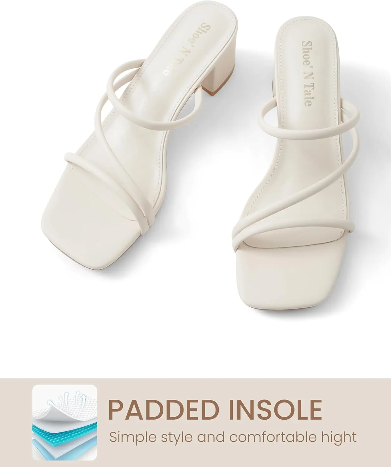 Shoe'N Tale Strappy Heels For Women Low Chunky Block Heel Heeled Sandals Square Open Toe Slip On Slides Mules