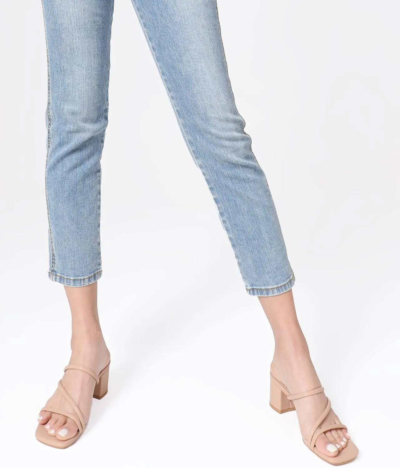 Shoe'N Tale Strappy Heels For Women Low Chunky Block Heel Heeled Sandals Square Open Toe Slip On Slides Mules