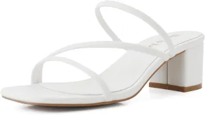 Shoe'N Tale Strappy Heels For Women Low Chunky Block Heel Heeled Sandals Square Open Toe Slip On Slides Mules