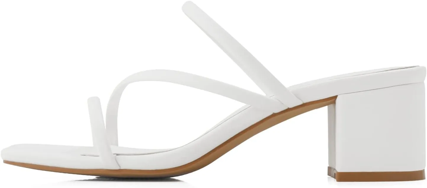 Shoe'N Tale Strappy Heels For Women Low Chunky Block Heel Heeled Sandals Square Open Toe Slip On Slides Mules