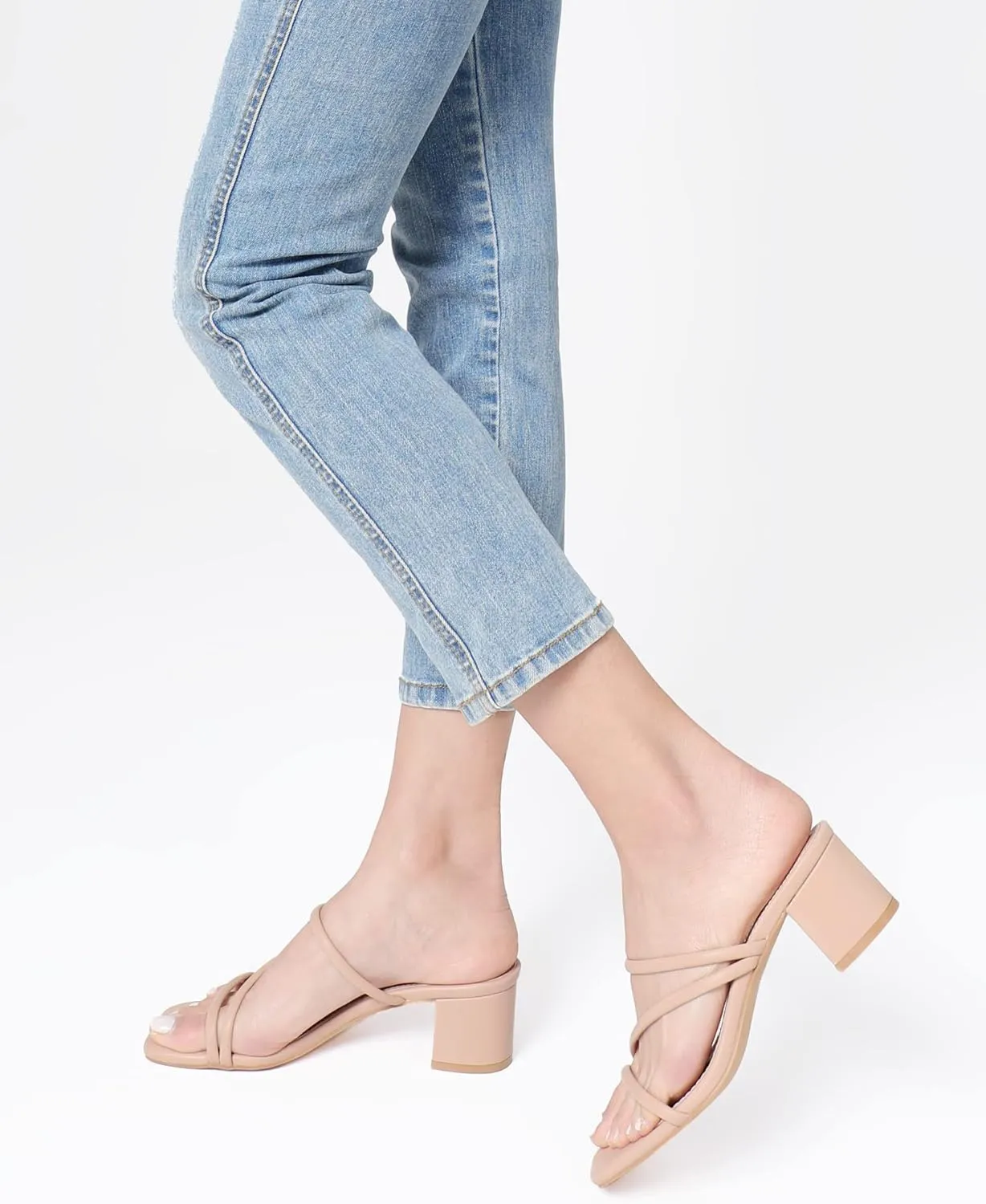 Shoe'N Tale Strappy Heels For Women Low Chunky Block Heel Heeled Sandals Square Open Toe Slip On Slides Mules
