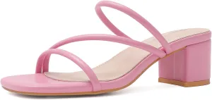 Shoe'N Tale Strappy Heels For Women Low Chunky Block Heel Heeled Sandals Square Open Toe Slip On Slides Mules