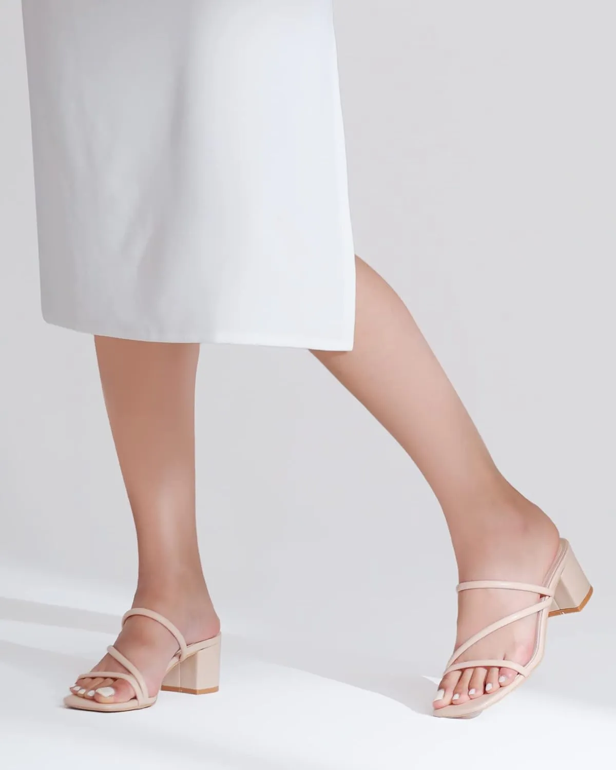 Shoe'N Tale Strappy Heels For Women Low Chunky Block Heel Heeled Sandals Square Open Toe Slip On Slides Mules